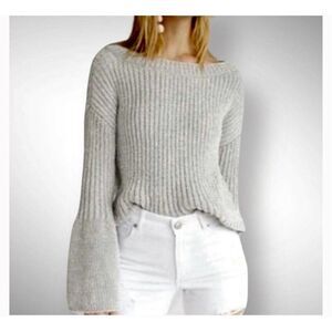 Express Women's Chenille Bell Sleeve Sweater Light Gray Size Medium